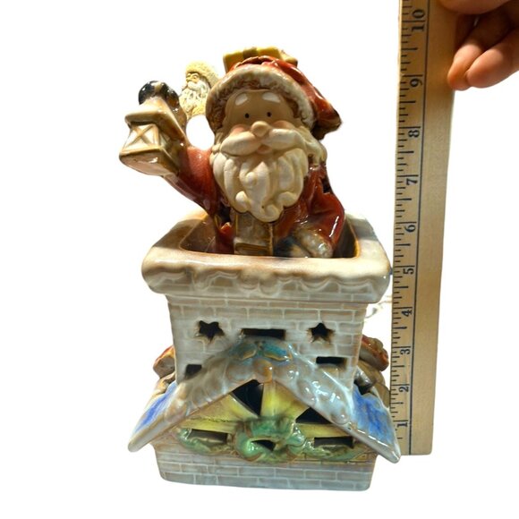 Elements Santa Going Down Chimney W/ Lantern Rooftop Ceramic Christmas Figurine - Picture 2 of 11